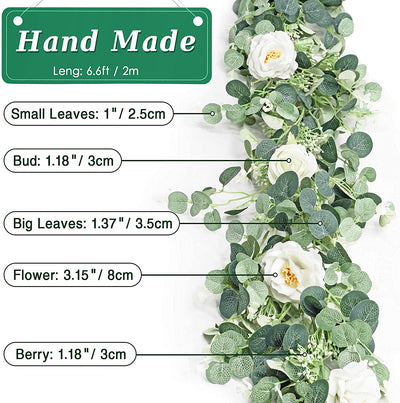 6.6 Feet Artificial Eucalyptus Garland with White Rose