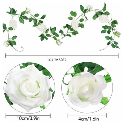 7.5ft Fake Rose Garland Artificial Silk White Flower Vines Hanging Floral Garland Wedding Arch Decor