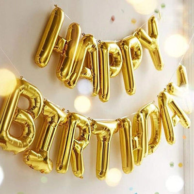 Gold Happy Birthday Balloon Banner 16 in Large Foil Aluminum Bday Letters Balloons Girls Boys Kids Adults Birthday Party Decorations