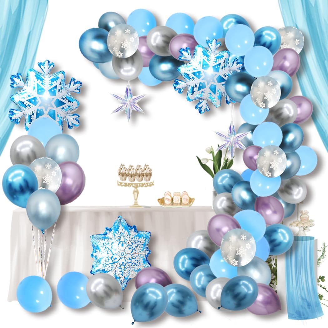 Snowflakes Balloon Garland Arch Kit Princess Winter Birthday Party Supplies Wonderland Girl Baby Party Decoration
