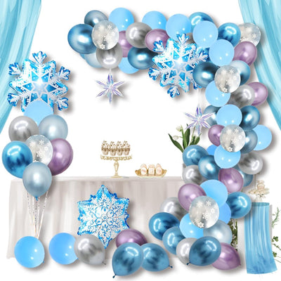 Snowflakes Balloon Garland Arch Kit Princess Winter Birthday Party Supplies Wonderland Girl Baby Party Decoration