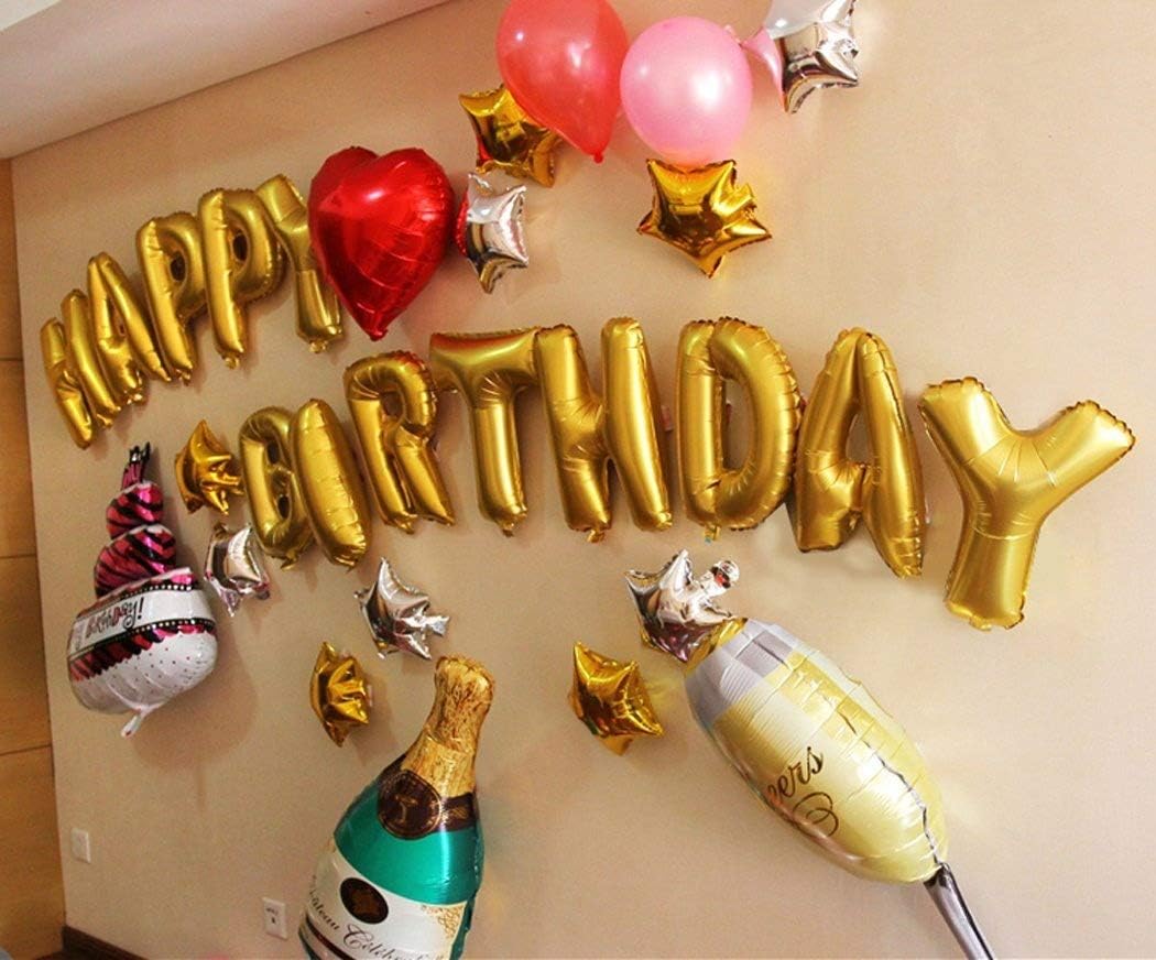 Gold Happy Birthday Balloon Banner 16 in Large Foil Aluminum Bday Letters Balloons Girls Boys Kids Adults Birthday Party Decorations