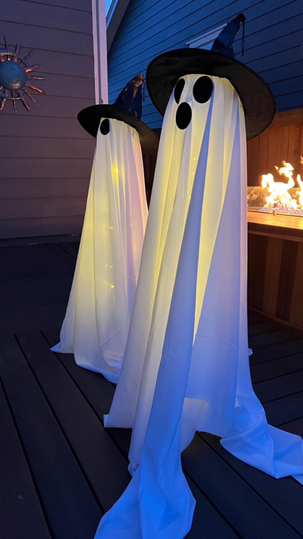 Halloween Decorations Outdoor Indoor 2pcs Spooky Ghost with Witch Hat Scary Ghosts Decor with LED Lights Halloween Decor for Yard Garden Lawn