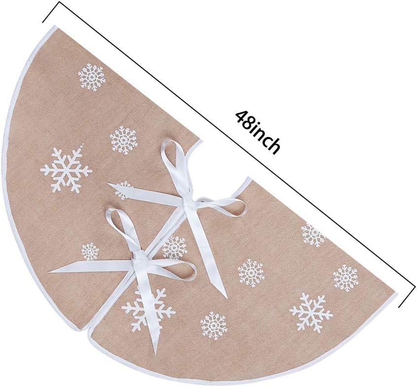 48 Inch Christmas Tree Skirt with Snowflakes Burlap Rustic Christmas Decor