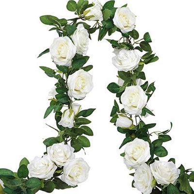 7.5ft Fake Rose Garland Artificial Silk White Flower Vines Hanging Floral Garland Wedding Arch Decor