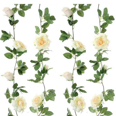 7.5ft Fake Rose Garland Artificial Silk White Flower Vines Hanging Floral Garland Wedding Arch Decor