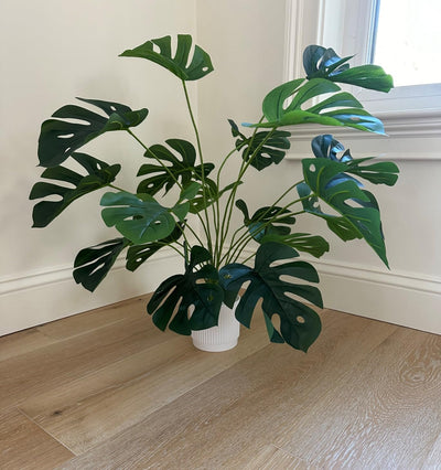 Large Artificial Monstera Deliciosa Faux Monstera Plant Fake Tropical Palm Tree Floor Plants for Indoor Outdoor Office House Living Room Home Decor