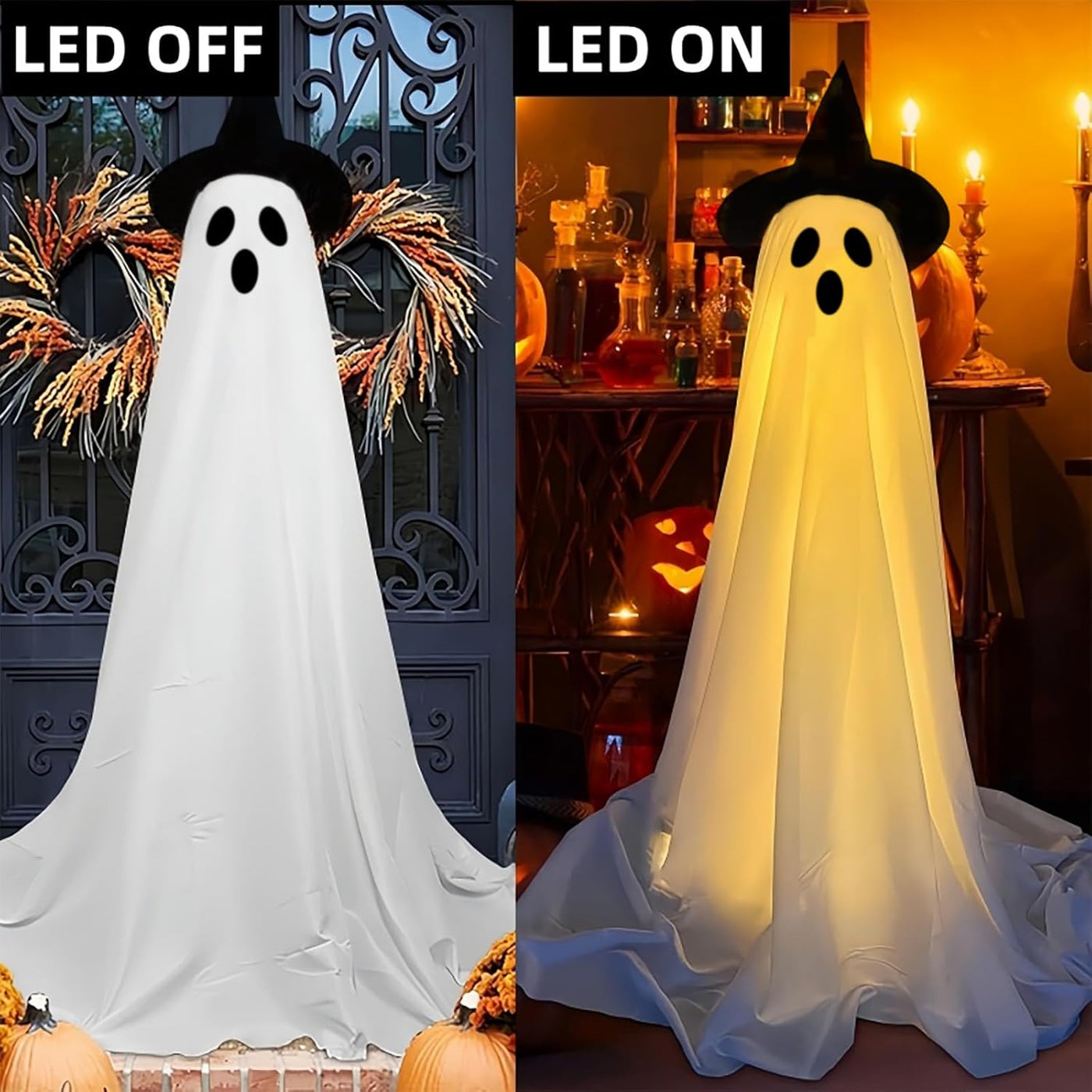 Halloween Decorations Outdoor Indoor 2pcs Spooky Ghost with Witch Hat Scary Ghosts Decor with LED Lights Halloween Decor for Yard Garden Lawn