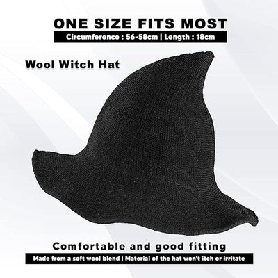 Black Witch Hat Halloween Hat Halloween Party Costume Wool Knitted Hipster Witch Hat Black Wizard Hat Witches Costume Cosplay Accessory