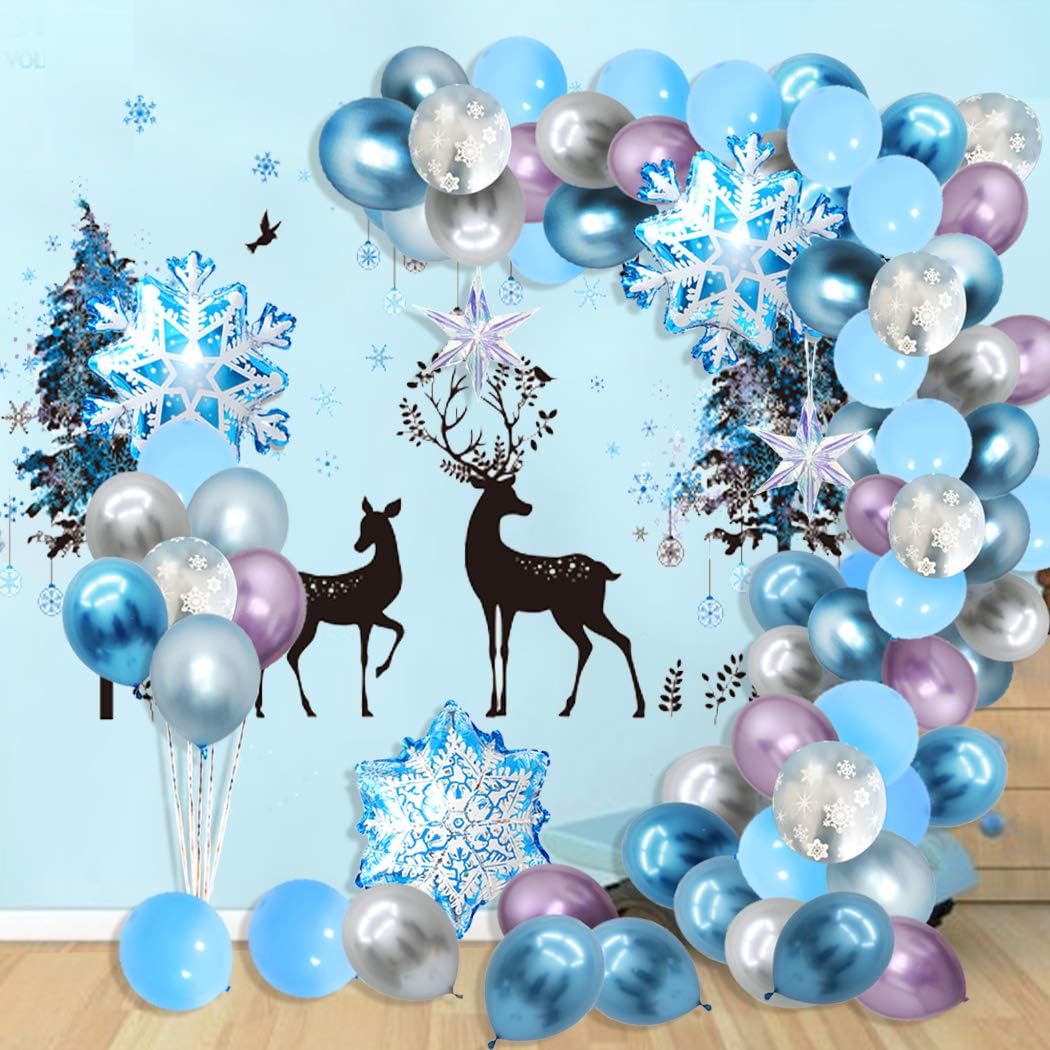 Snowflakes Balloon Garland Arch Kit Princess Winter Birthday Party Supplies Wonderland Girl Baby Party Decoration