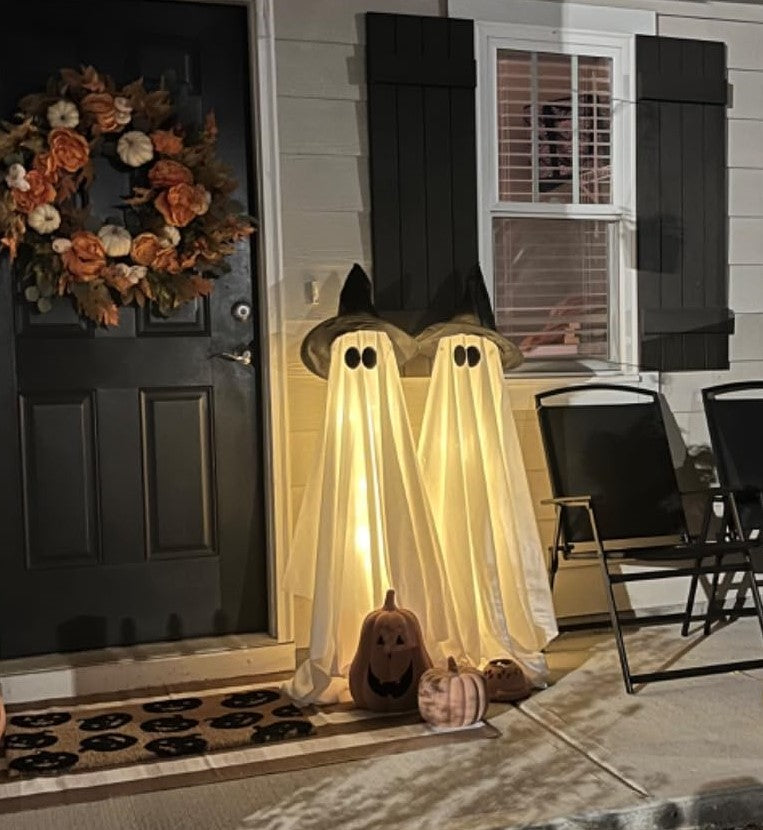 Halloween Decorations Outdoor Indoor 2pcs Spooky Ghost with Witch Hat Scary Ghosts Decor with LED Lights Halloween Decor for Yard Garden Lawn