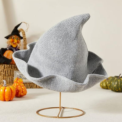 Witch Hat Light Gray Halloween Hat Halloween Party Costume Wool Knitted Hipster Witch Hat Wizard Hat Witches Costume Cosplay Accessory