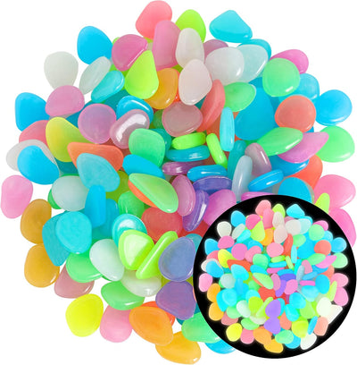 300pcs Glow Pebbles Luminous Stones Glow in The Dark Garden Rocks for Aquarium Fish Tank Sidewalk Garden Path Patio Terrace Lawn Yard