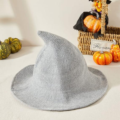 Witch Hat Light Gray Halloween Hat Halloween Party Costume Wool Knitted Hipster Witch Hat Wizard Hat Witches Costume Cosplay Accessory