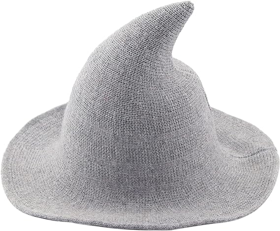 Witch Hat Light Gray Halloween Hat Halloween Party Costume Wool Knitted Hipster Witch Hat Wizard Hat Witches Costume Cosplay Accessory