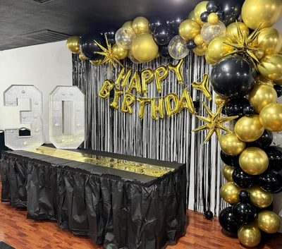 Black and Gold Balloons Garland Arch Kit with Stars 2025 Graduation New Year Anniversary Birthday Party Decorations