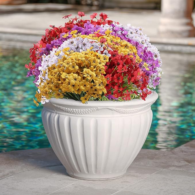 outdoor plastic flowers and plants 8 Bundles Artificial Flowers, UV Resistant Fake Outdoor Silk Flowers, –  AreaDeco
