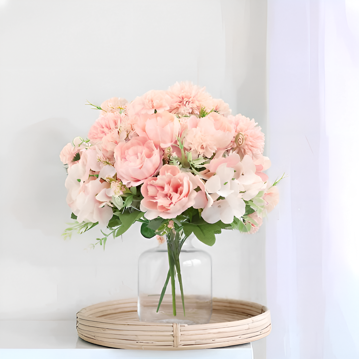 Artificial Flower Bunches, Fake Peony Silk Light Pink