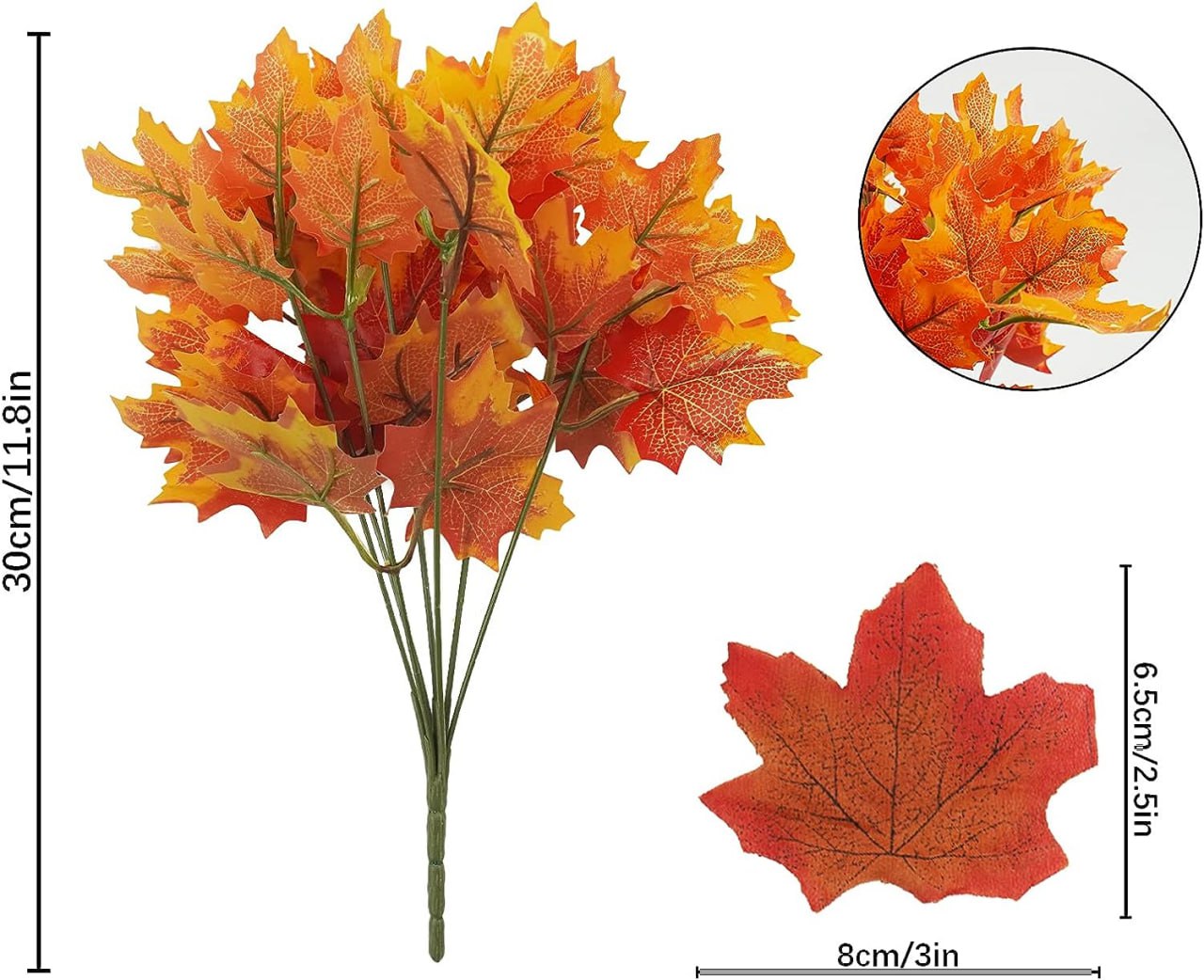 2pcs Artificial Maple Leaves Branches Fake Silk Fall Leaves Stems Fall Shrubs Bushes for Autumn Table Centerpieces