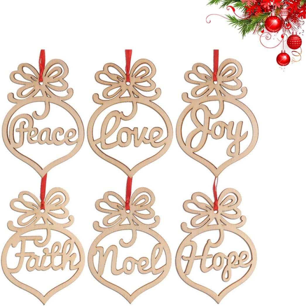 Christmas Tree Wooden Ornaments Christmas Tree Decorations Hollow Letter Religious Christmas Tree Hanging Pendants Xmas Holiday Hanging Crafts