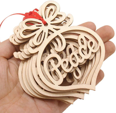 Christmas Tree Wooden Ornaments Christmas Tree Decorations Hollow Letter Religious Christmas Tree Hanging Pendants Xmas Holiday Hanging Crafts