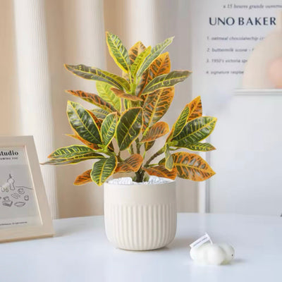 Artificial Ficus Plant Small Croton Plants Unpotted Fake Shrubs Plants Real Touch Faux Greenery outdoor Indoor