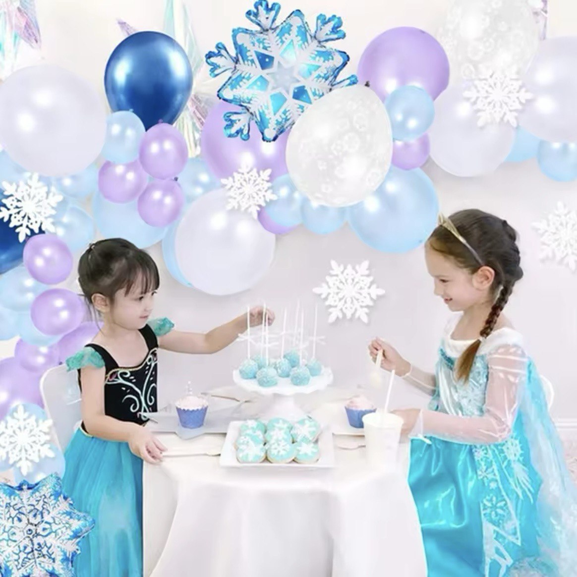 Snowflakes Balloon Garland Arch Kit Princess Winter Birthday Party Supplies Wonderland Girl Baby Party Decoration