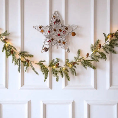 Christmas Garland with Lights and Pine Cones Pre-Lit Christmas Garland with 20 LEDs Indoor Christmas Decorations for Stairs, Fireplace, Door