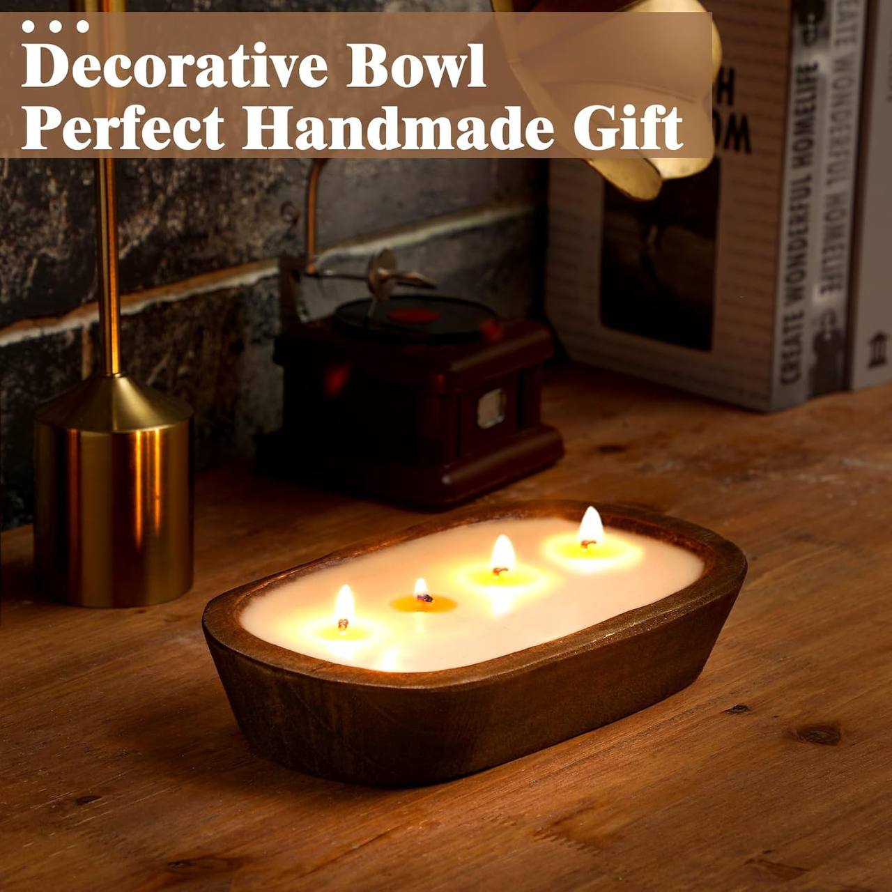 Wooden Dough Bowl Candle Unscented Soy Wax Candles Farmhouse Candles for Table Centerpiece Decoration Gift