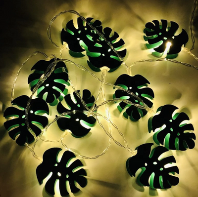 6.56ft 10 LED Monstera Leaf String Lights Palm Leaves Fairy Lights Ivy Garland Greenery Lights Fake Vines Home Garden Decor Summer Party