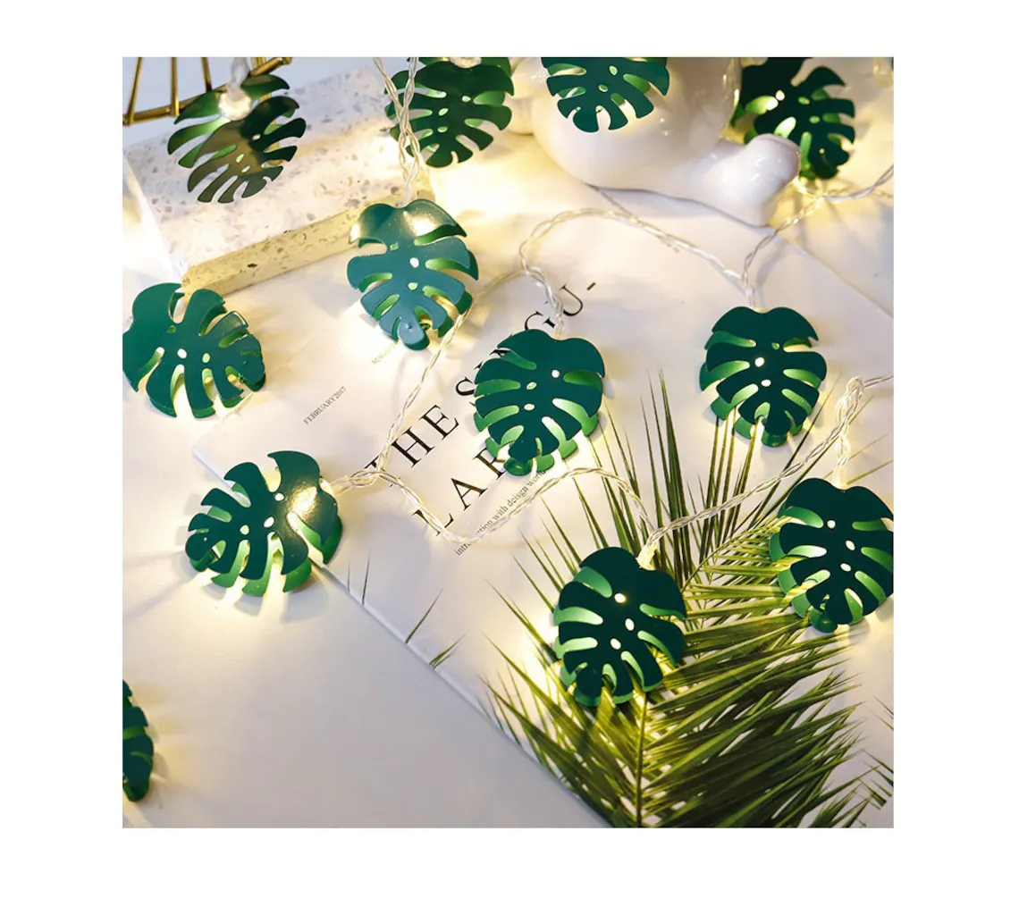 6.56ft 10 LED Monstera Leaf String Lights Palm Leaves Fairy Lights Ivy Garland Greenery Lights Fake Vines Home Garden Decor Summer Party