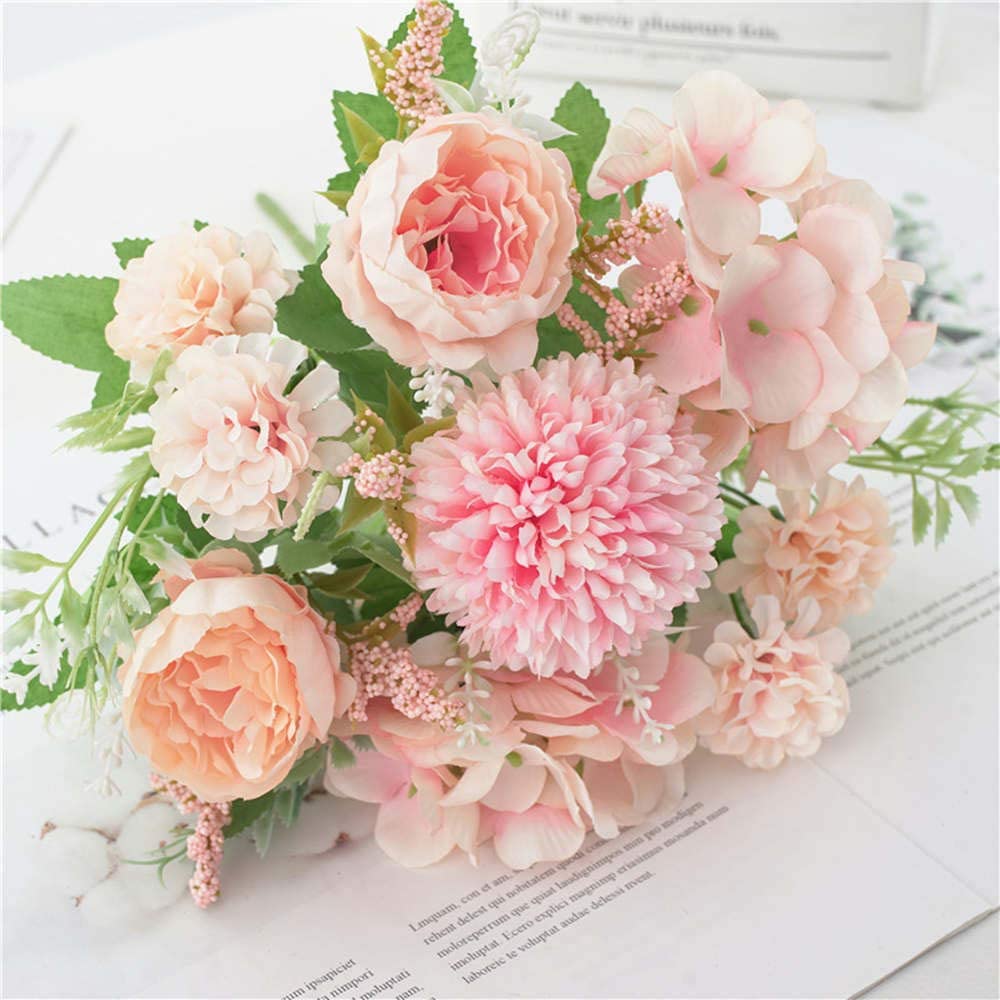 Artificial Flower Bunches, Fake Peony Silk Light Pink