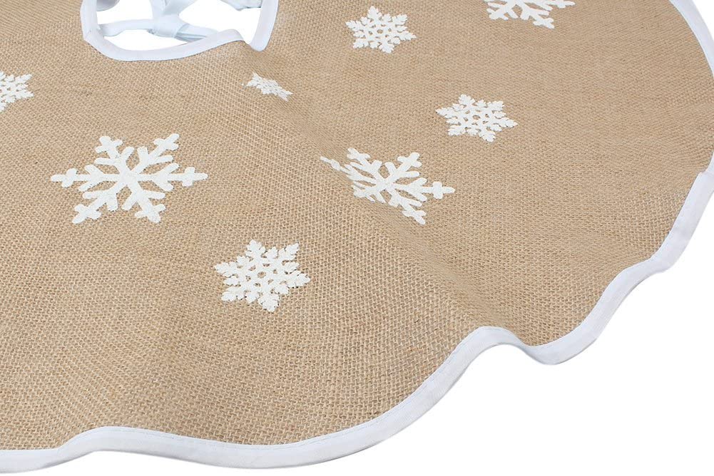 48 Inch Christmas Tree Skirt with Snowflakes Burlap Rustic Christmas Decor