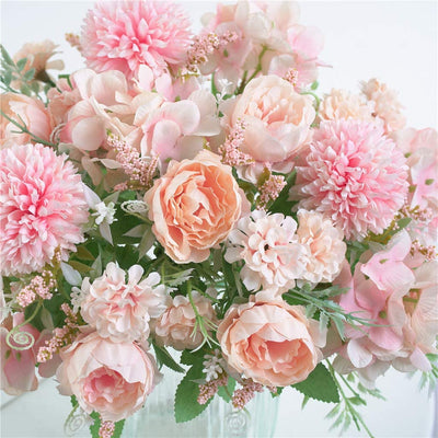 Artificial Flower Bunches, Fake Peony Silk Light Pink