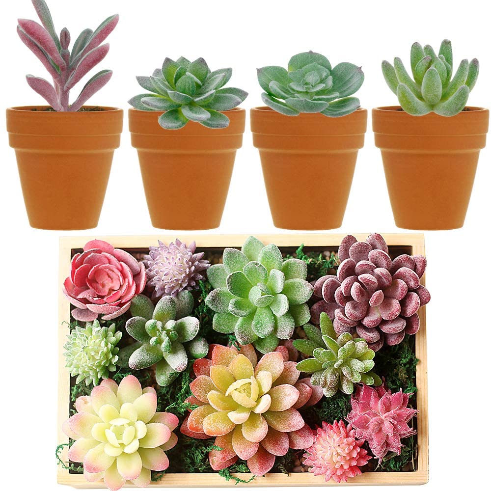 17 Pack Artificial Succulent Flocking Plants