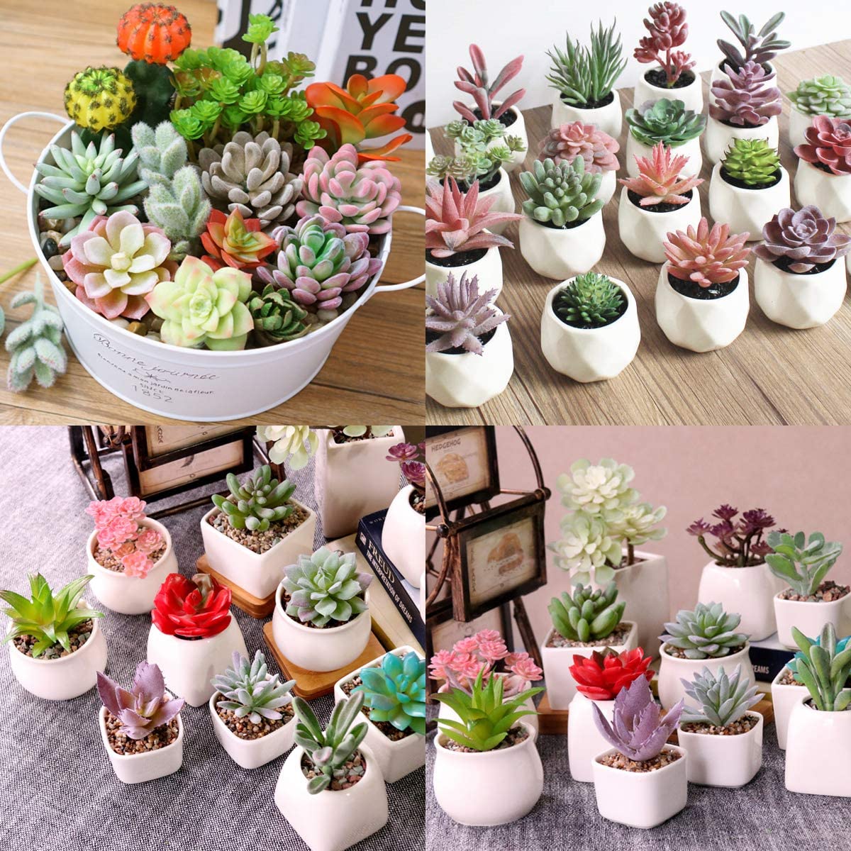 17 Pack Artificial Succulent Flocking Plants