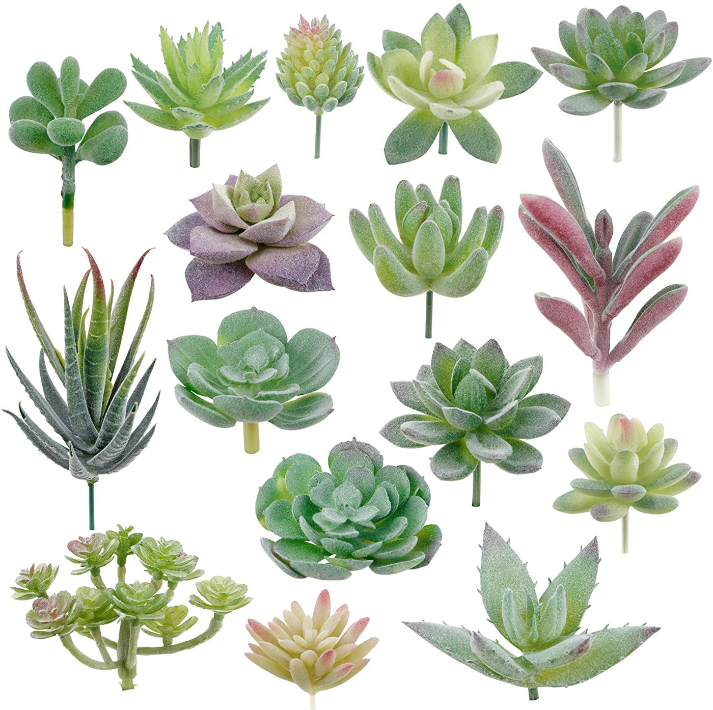 17 Pack Artificial Succulent Flocking Plants