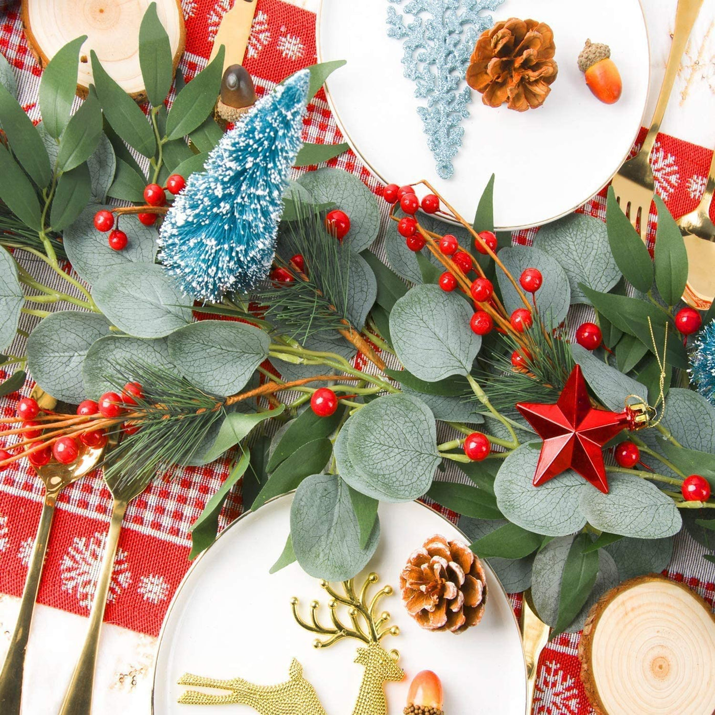 Artificial Eucalyptus Garland with Willow Leaves Fake Greenery Vine Wedding Table Decoration Silver Dollar Runner