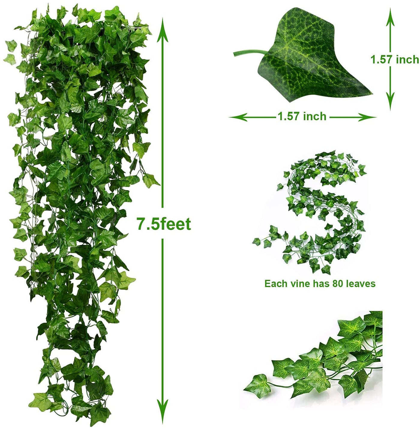 90 Ft 12 Pack Artificial Ivy Vine Leaves