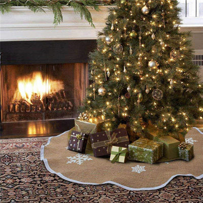 48 Inch Christmas Tree Skirt with Snowflakes Burlap Rustic Christmas Decor