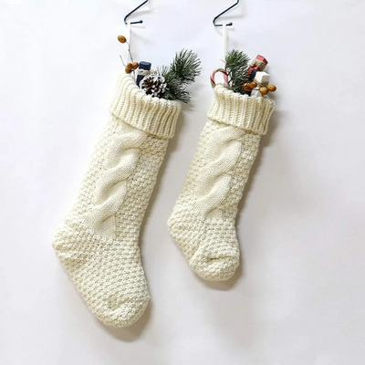 2pcs Knit Christmas Stockings Burgundy & Ivory