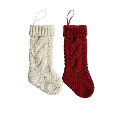 2pcs Knit Christmas Stockings Burgundy & Ivory