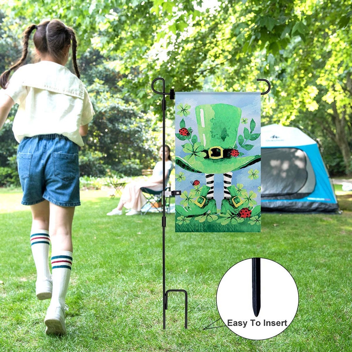 Garden Flag Stand Holder Pole Stopper Anti-Wind Clip USA Season Yard Home Easter Flags Decoration Fixed Storm Flagpoles Metal Flag Stands