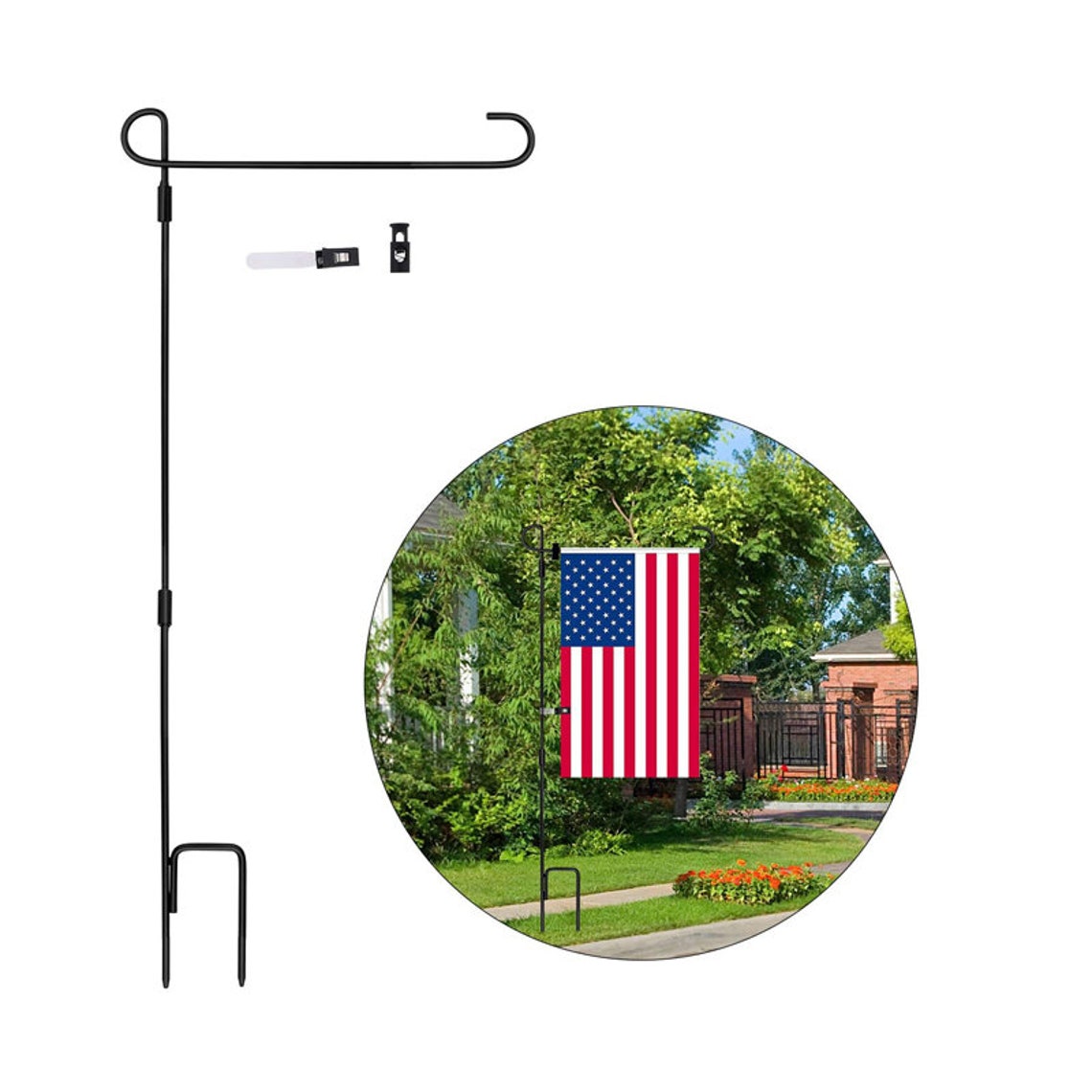 Garden Flag Stand Holder Pole Stopper Anti-Wind Clip USA Season Yard Home Easter Flags Decoration Fixed Storm Flagpoles Metal Flag Stands