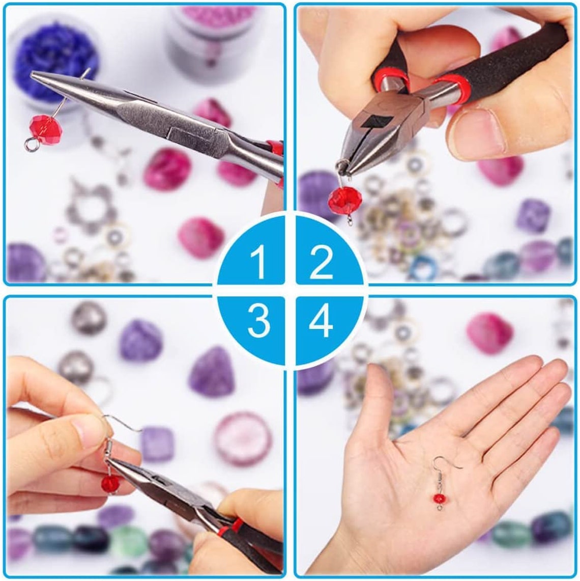 Jewelry Making Kit Pliers Tweezers Needle Jump Rings Jewelry Finding Sets Crafting Tool Repair Beading Supplies Jewelry Beginner Kit