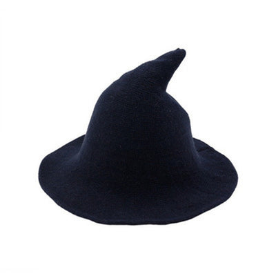 Witch Hat Halloween Hat Halloween Party Costume Wool Knitted Hipster Witch Hat Black Wizard Hat Witches Costume Cosplay Accessory