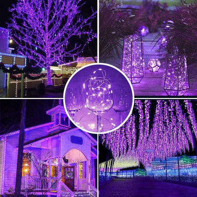 2 Pack 100 LED Solar String Lights 33ft Waterproof Fairy Lights Christmas Garden Patio Party Indoor Outdoor Silver Copper Wire Blue