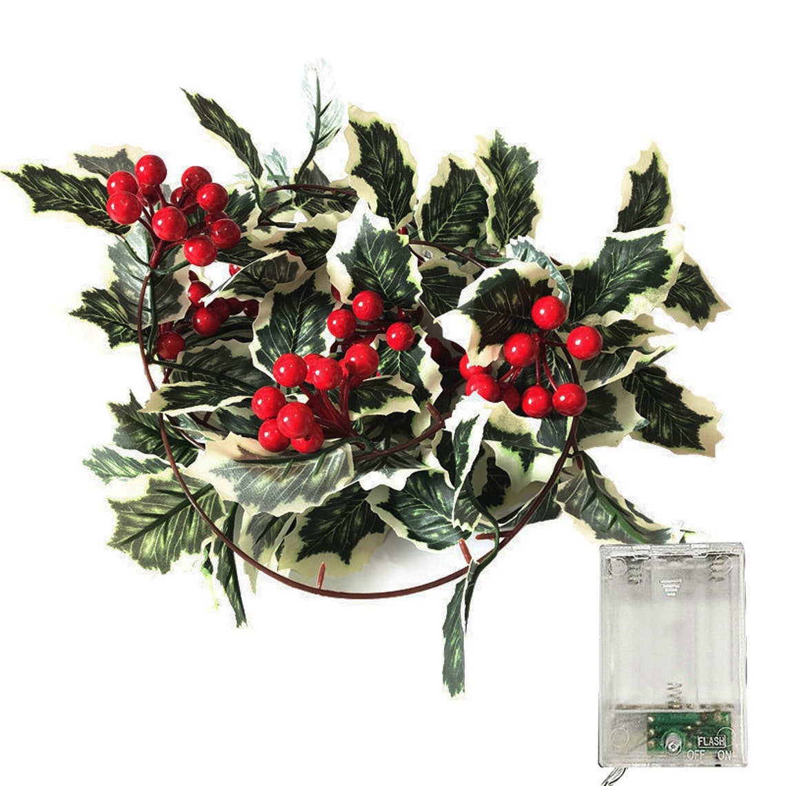 Christmas Garland with Lights 20 LEDs Red Berry Rattan String Lights Thanksgiving Christmas Decorations Garland for Fireplace