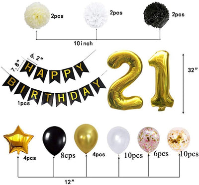 21st Birthday Decorations Gold Black