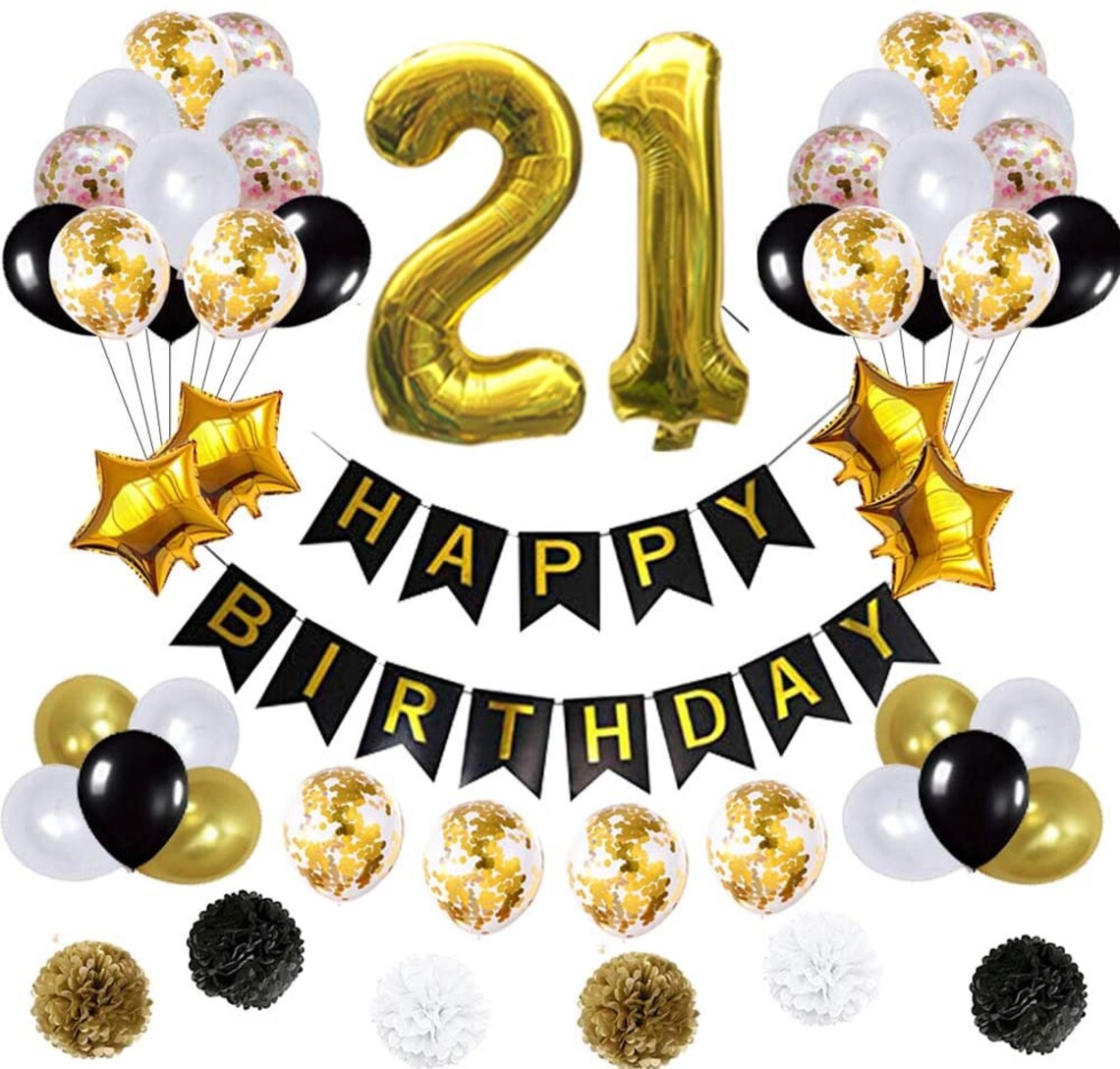 21st Birthday Decorations Gold Black